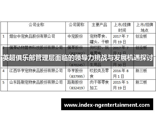英超俱乐部管理层面临的领导力挑战与发展机遇探讨